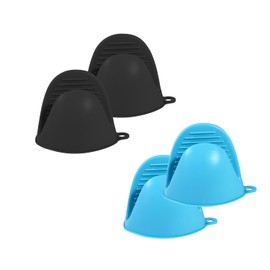 Maocufan Compact Silicone Oven Mitts - Heat Resistant Mini Gloves for Cooking & Kitchen, Easy to Store (Black+Blue)