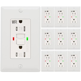 10 Pack - POWAWINI GFCI Outlet 15 Amp, UL Listed, Self-Test GFI Receptacles, TamperResistant, Weather Resistant, LED Indicator, with Decor Wall Plates and Screws, Indoor or Outdoor Use (White)