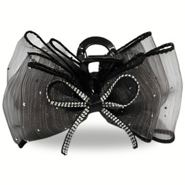 Ribbon Clip Hair Claw Dot Polka Dot Bow Hair Clip Lace Hair Clip Hair Closure (3. Gray)