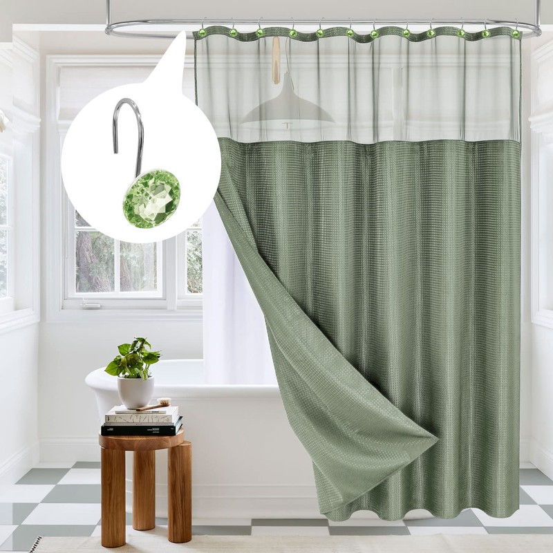 MitoVilla Sage Green Shower Curtain Hooks, Shower Hooks for Light
