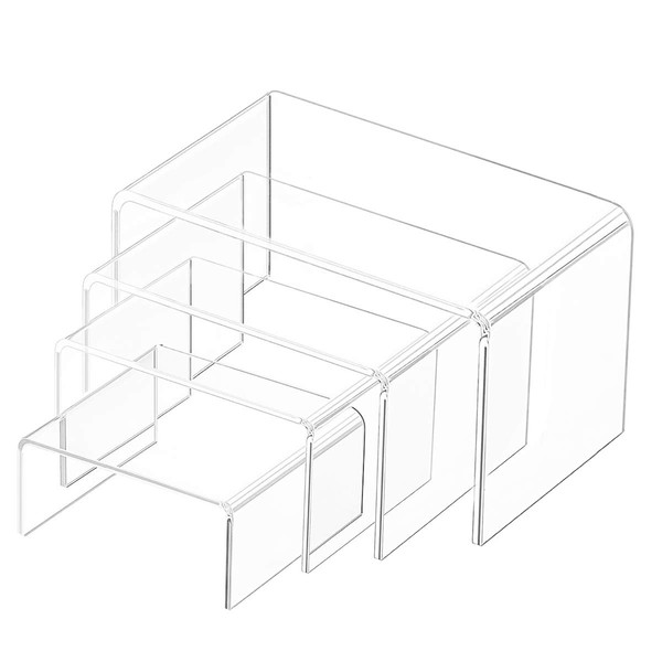 TOUGS Clear Acrylic Display Risers, 4-Packs Showcase Shelf for Figures,