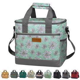 Iknoe Large Cooler Bag Collapsible 24 Can Insulated Bags Leakproof Lunch Cooler Tote with Multi-Pockets for Adult Insulated Thermal Bag for Beach, Picnic, Office Work(Daisy)