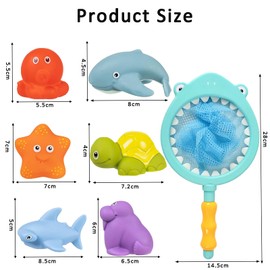 Bath Toy Baby from 1 2 3 4 Years, Bath Toy with Temperature Change, Water Toy Children with Sea Animals, Bath Toy with Fishing Net, 7 Pieces