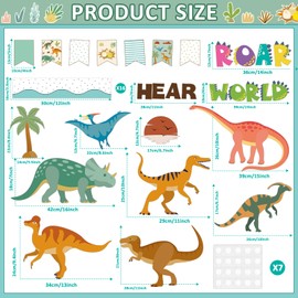 ojustbeok 60pcs Dinosaur Bulletin Board Classroom Decorations Summer Animal Let The World Hear You Roar Cutouts Back to School Decoration Jungle Cutout Border for School Door Wall