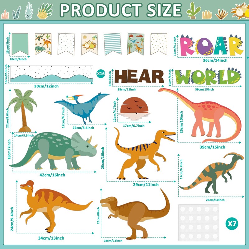 ojustbeok 60pcs Dinosaur Bulletin Board Classroom Decorations Summer Animal Let