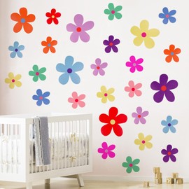 Ktxaby 12 Sheets Daisy Wall Decals,Bright Floral Wall Decor,Colorful Flowers Wall Stickers,Vinyl Peel and Stick Flowers Stickers for Nursery Bedroom Living Room