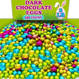Dark Chocolate Eggs, 2 Lbs Bulk Assorted Spring Pastel-Colored Foil Wrappers, Individually Wrapped Easter Candy for Kids Basket Filler, Easter Eggs, Treat Bags, Spring Candy Dish