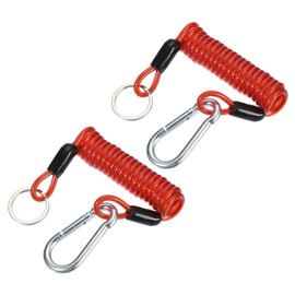 PATIKIL 4 ft Breakaway Trailer Cable 2Pcs Trailer Brake Away Cable Safety Cable Straps Spring Towing Coiled Wire with Clip for RV Trailer Emergency Breakaway Switch, Red