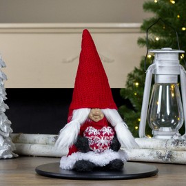 Northlight 13.5" Red and Gray Smiling Woman Christmas Gnome Tabletop Figure