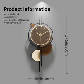 FIXNEO Modern Wall Clocks Battery Operated Chinese Style Large Unique Wall Clock Battery Operated for Living Room &Bedroom Brown Orchids 27"*12"