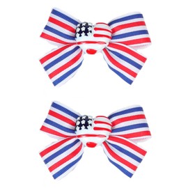 2Pcs Independence Day Hair Bows,Red White and Blue Striped Bow Hairs Alligator Clips Barrettes USA Heart Grosgrain Bow Hairpin Patriotic 4th of July Hair Accessories for Baby Girls Toddler Kids Gifts