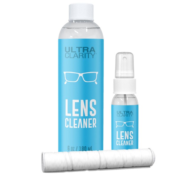 ULTRA CLARITY Powered by Nano Magic | Lens Cleaner 7oz Value Pack | 1oz Spray, 6oz Refill, Microfiber Cloth | Ideal for Glasses Sunglasses Goggles Glass Phone Smart Devices Coated Lenses Streak-Free
