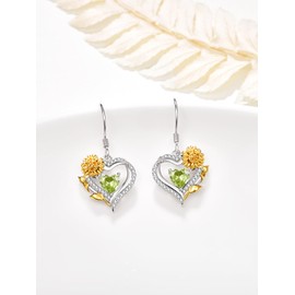 AENEAS Valentines Day Gifts for Women Sunflower August Birthstone Earrings for Women Sterling Silver Periot Sunflower Heart Dangle Drop Earrings Jewelry Anniversary Birthday Gift for Wife Mom Her