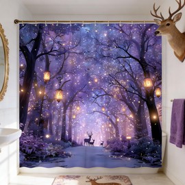Enchanted Forest Deer Shower Curtain,Fantasy Forest Path,70" Wx70 H
