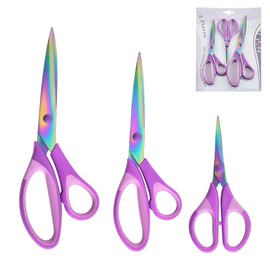 Set of 3 Fabric Scissors, Sewing Scissors, Dressmaking Scissors, Embroidery Scissors, Stainless Steel, Titanium Coating for Heavy Duty Work for Cutting Fabrics and Leather, Home, School 167