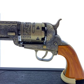US 13" Decorative Antique Wood Western Style Navy Revolver with Display Stand Included for Collectors
