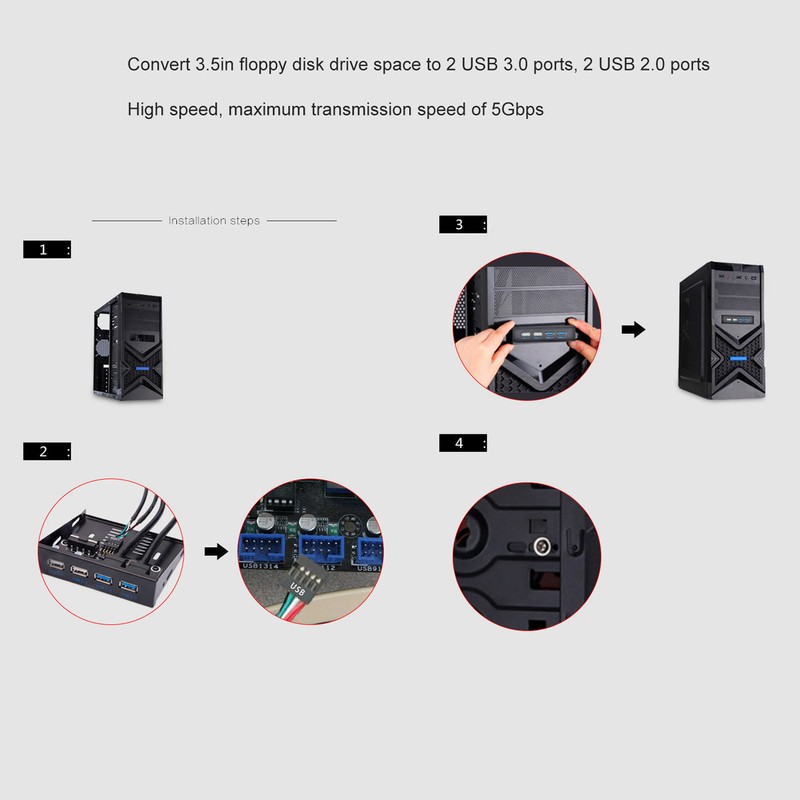 3.5 Inch Front Panel USB3.0 Hub High Speed 4 Port