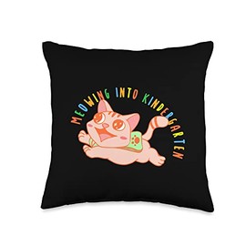 Meowing Into Kindergarten Cat Back to School Throw Pillow, 16x16, Multicolor