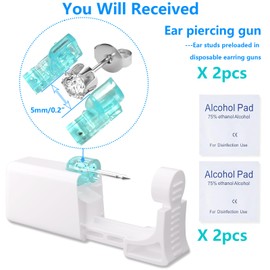 YINPAD Ear Piercing Kit, Piercing Gun,Disposable Ear Piercing Gun of Preloaded Ear Stud, at Home Self Ear Piercer Kit,with 5mm Ear Earrings Stud of Diffrent Style(Silver Crown - White Zircon)
