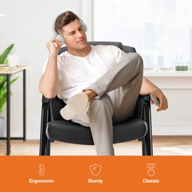 Sweetcrispy Waiting Room Office Guest Chairs Set of 2, PU Leather Big and Tall No Wheels Executive Office Chair with Padded Arms for Reception Conference Room Lobby