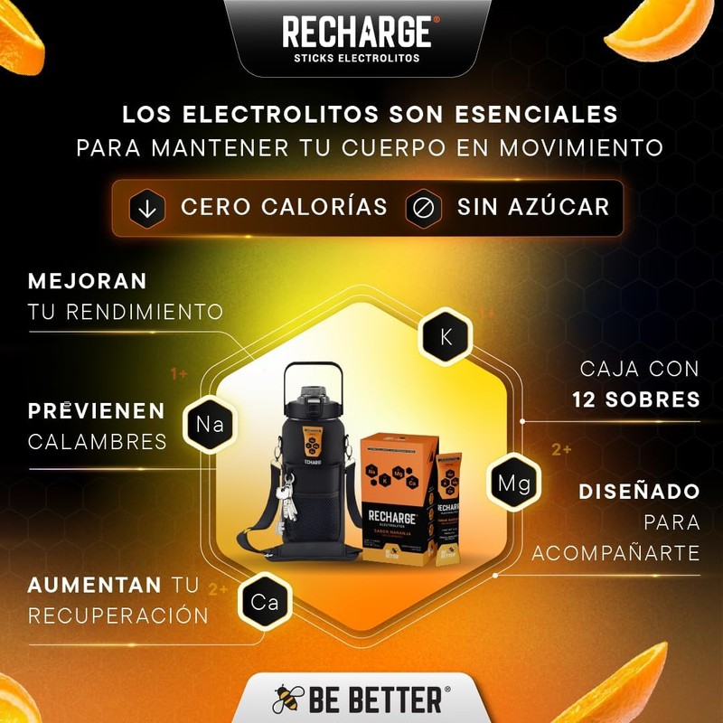 Be Better Recharge Electrolitos en Polvo, Sin Azúcar, Sin Calorías,