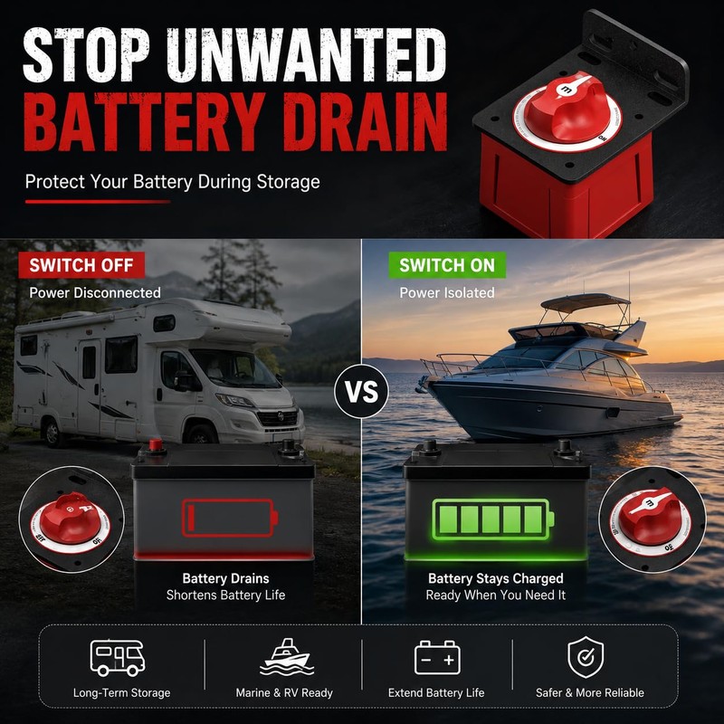 Battery Disconnect Switch 12-48v 300a with Mounting Bracket, Marine Battery