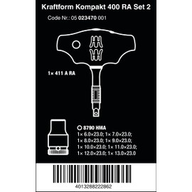 Wera 05023470001 Kraftform Kompakt 400 RA Set 2, Cross-Handle Adapter Screwdriver with Ratchet Function and Nut Set, 9 Pieces, Black/Green