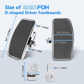 BAKAFOH D-shaped Driver Footboards Front Rider Foot Rest Floorboards for Indian Scout Sixty Bobber 2015-2025 Models Foot Pegs Accessories(Chrome, Stripe A)