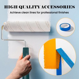 Mister Rui 9 Inch Paint Roller, Microfiber Roller Covers with Extension Pole, 5-Wire Roller Frame, Drop Cloth and Tape, Paint Rollers for Painting Walls, Painting Supplies