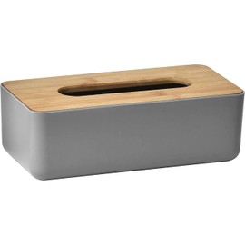 Gray Tissue Box Cover Padang with Bamboo Top - Elegant Design for Home and Office - Enhance Décor and Organization
