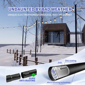 4Pack 9FT String Light Poles for Outside,Electrophoresis Design Waterproof and Rustproof,for Outdoor String Lights Garden,Patio,Wedding,Backyard,Deck,Party