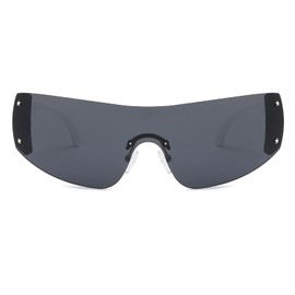 Ggpyyon Trendy Y2K Wrap Around Sunglasses for Women Men Rimless 2000s Shades Eyewear UV400 Protection, A4 White/Grey