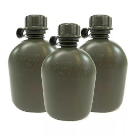 USGI (3) USGI 1 Quart Canteen, US Military Heavy Duty Rigid Plastic Bottle Olive Drab