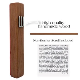 Wood Mezuzah Case with Scroll for Door Modern/Traditional Design, Easy Peel and Stick Mezuzah Cover, Home Blessing and Protection Houswarming Gift (Oak+ Silver, 5 Inches)