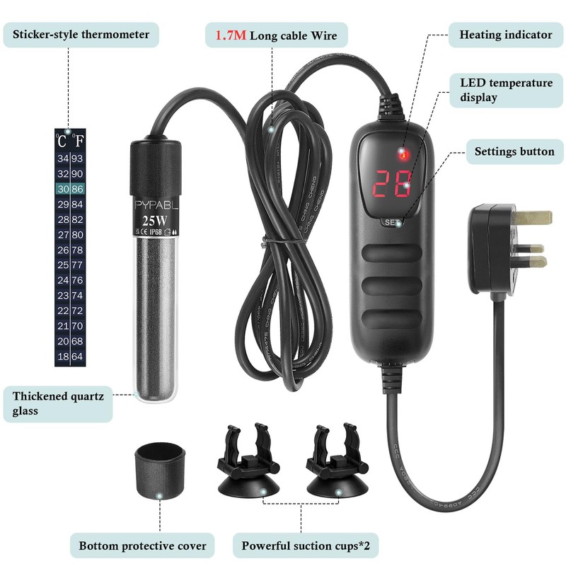 PYPABL Submersible Fish Tank Heater, 25W 50W 100W 300W Small