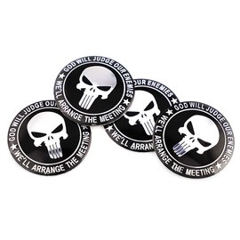 XDG 4PCS 65mm (2.56 Inches) Personality Circular arc for Skull GOD Will Judge Our ENEMIS Wheel Hub Caps Center Cover Emblem Badge Stickers E Car Styling Accessories Emblem Badge (Black,Silver)