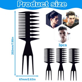 NOPKESV Pack of 3 Double Sided Wide Coarse Tooth Comb, Antistatic Retro Wide Tooth Comb, Hair Comb Styling Hair Combs for Curly Wet Long Hair (Black)