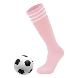 Century Star Girls Soccer Socks Kids Softball Socks Knee High Sock for Toddler Boys Baseball Sock Long Sport Stockings Cotton Football Pink with White Stripe 9-12 Years