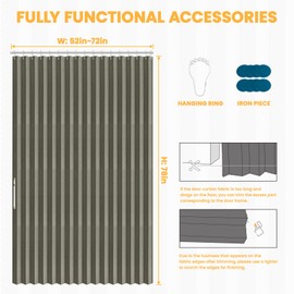 AJAZZ 100% Blackout Accordion Doors Interior Closet Curtain Doorway Curtains Invisible Applicable Bedroom Room Living Room Doorway （Grey 72" W x 78" L 1 Panel