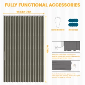 AJAZZ 100% Blackout Accordion Doors Interior Closet Curtain Doorway Curtains Invisible Applicable Bedroom Room Living Room Doorway （Grey 72" W x 78" L 1 Panel