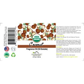 US Organic Coconut Fragrance Oil_Oil Soluble_USDA Certified Organic_for Candle, Soap Making, Shampoo, Conditioner, Body Oil, Body Butter, Craft, DIY Projects, and Small Businesses_2 fl oz