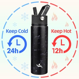 Konokyo 22oz Stainless Steel Bottles with 3 Lids Sport Insulated Water Bottle,Marble Midnight