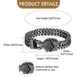 Flonge Nordic Men's Viking Bracelet: Biker Eagle Beak Franco Chain Bracelet Vintage Stainless Steel Celtic Bracelets for Men Norse Jewelry Gift