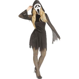 Fun World Womens Pearl Velour Ghost Face Costume, Small/Medium, Black