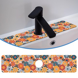 Retro Abstract Floral Faucet Mat Splash Guard Colorful Floral, Soft Diatom Mud Material, Strong Water Absorption, Non-slip,Easy to Clean for Bathroom, Kitchen 23.5"X5.5"