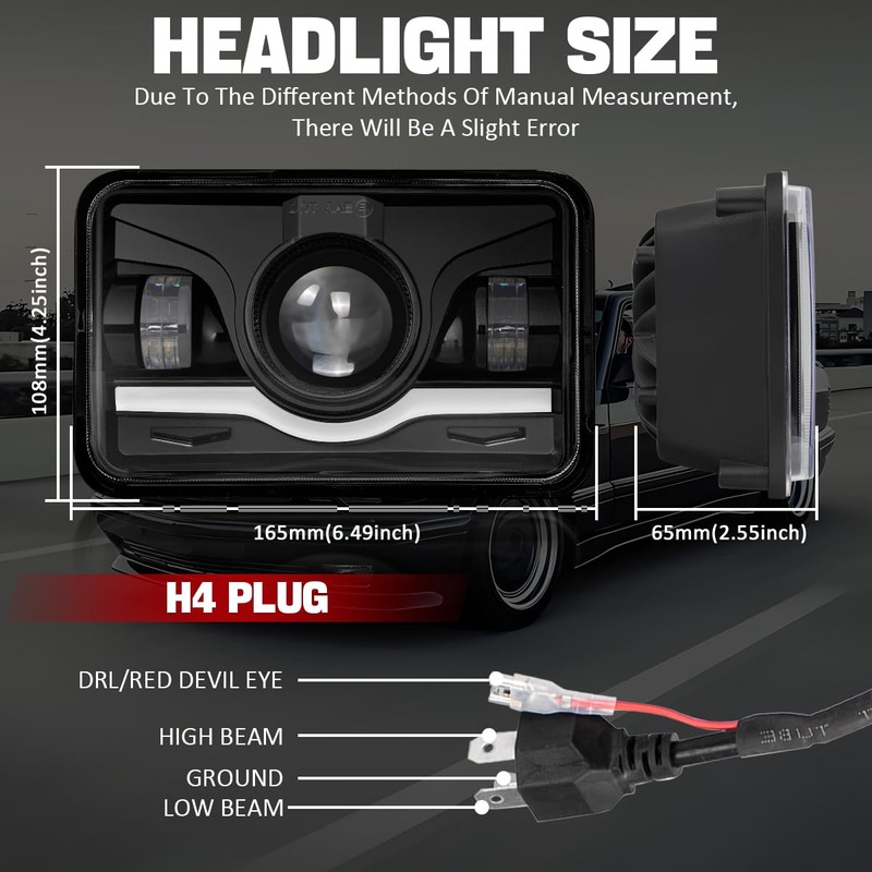 RXTSQI 130W 44000LM 4X6 Headlights,fit for Suzuki DRZ400SM DRZ400S DRZ400