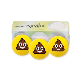Navika Golf Balls - Poop Emoji Imprint on Bright Yellow High Visibility Color (3-Pack)
