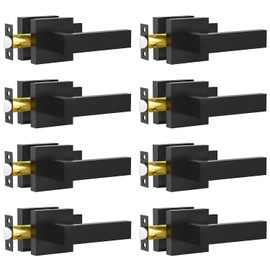 Passage Door Lever, 8 Pack Matte Black Interior Door Handles for Hallway and Closet, Heavy Duty Square Interior Keyless Door Handles Non-Locking Door Knobs for Right & Left Side Door