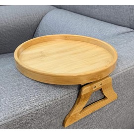 Esoes Bamboo Sofa Arm Tray Round Sofa Side Tables With Legs Foldable Portable Wide Couch Armrest Tray Sofa Clip-On Tray Arm Rest Organizer Clip Table Sofa Tray For Remotes Drinks Phone Snack