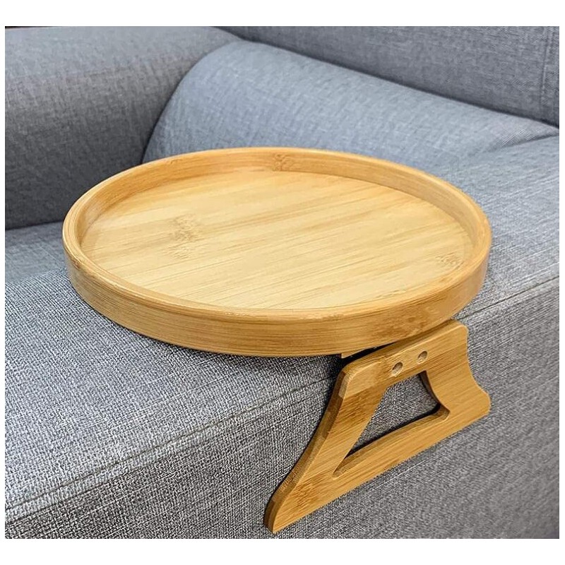 Esoes Bamboo Sofa Arm Tray Round Sofa Side Tables With